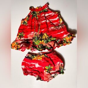 100% Cotton Hawain Red Flowers Set Toddler Baby 12 Months